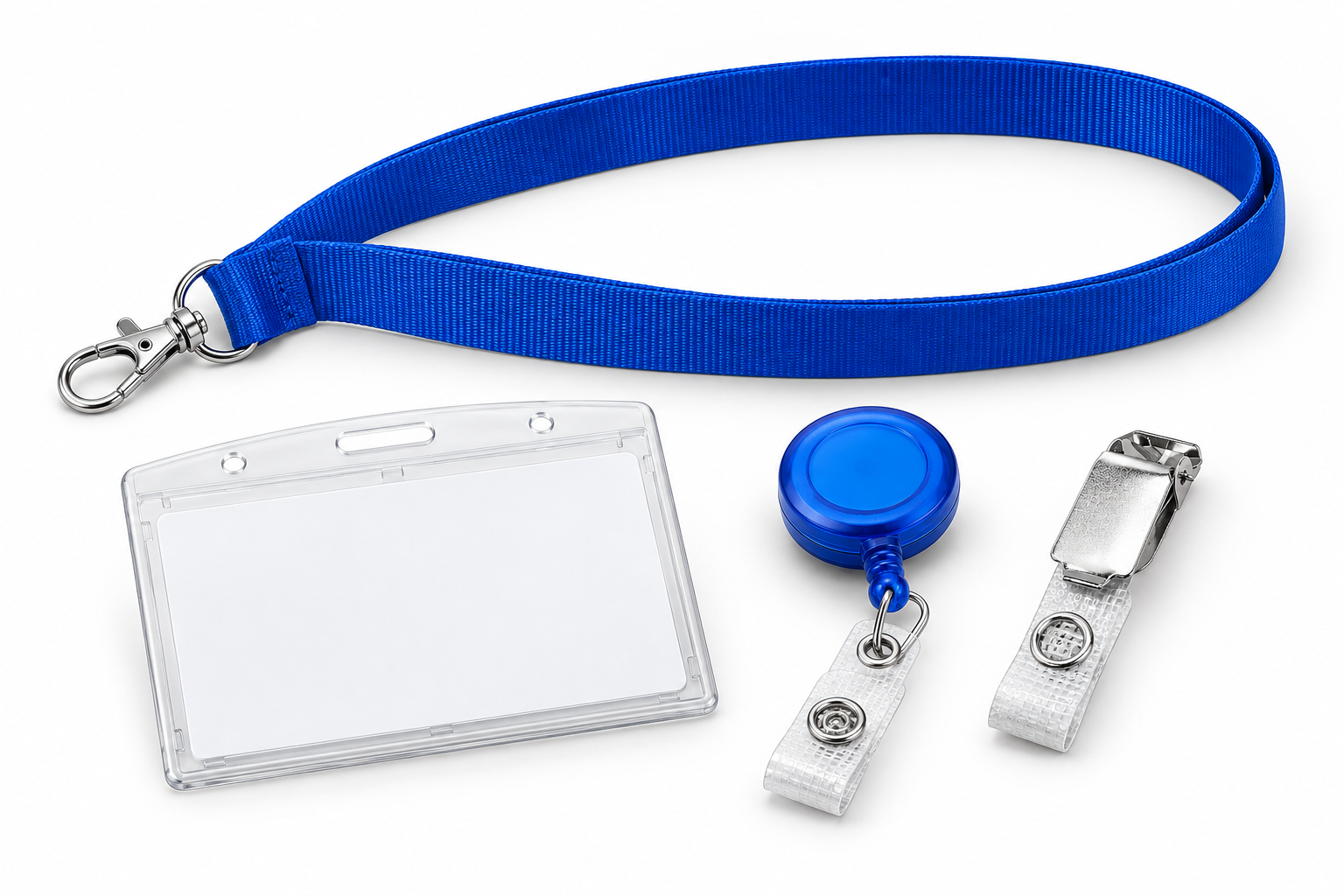Kit composé d’un cordon, d’un porte-badge, d’un clip et d’un enrouleur
