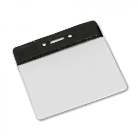 Clear vinyl top flexible ID card pass holder, landscape format, 100x85mm max insert size - Black - YA301B-L-BK - Pack of 100