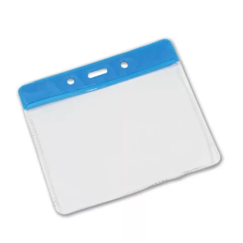 Clear vinyl top flexible ID card pass holder, landscape format, 100x85mm max insert size - Blue - YA301B-L-RB - Pack of 100