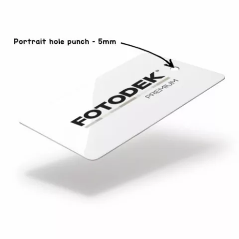Cartes PVC FOTODEK avec trou rond 5 mm portrait – lot de 100