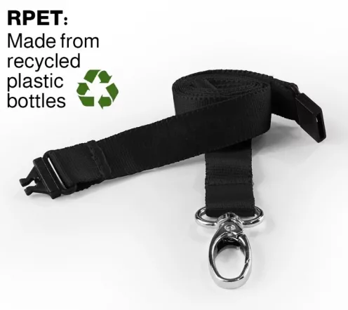 AC222-BK-MLC - Tour de cou Noir Recyclé 15mm Plat avec Clip Métallique - Pack de 100