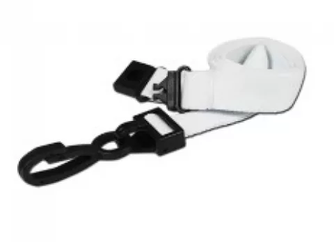 AC222-W - Tour de cou Blanc Recyclé 15mm Plat avec Clip en Plastique en J