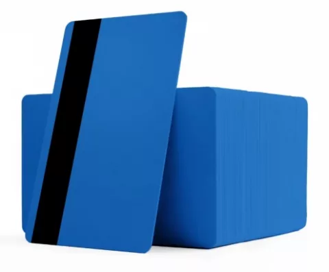 Cartes PVC bleu roi à piste magnétique HiCo 2750 Oe – CR80 – lot de 100