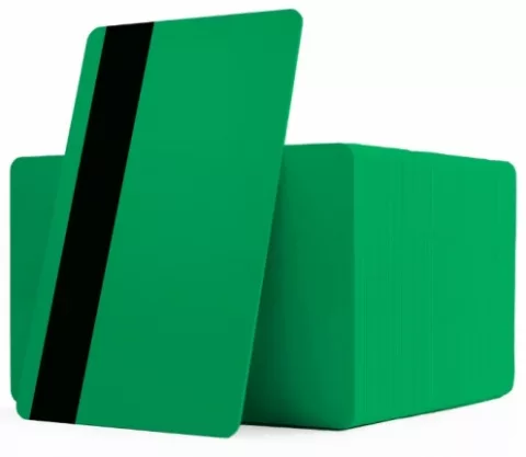 Cartes PVC vertes à piste magnétique HiCo 2750 Oe – CR80 – lot de 100