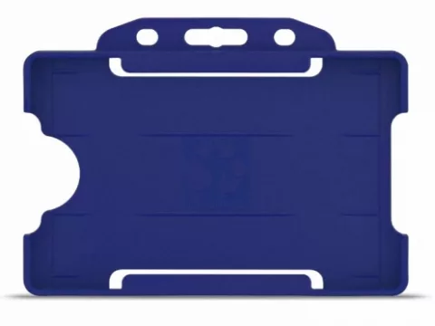 YA302-L-RB - Porte-Badge Rigide Bleu Roi Biodégradable Bulldog 86x54 perforation oblongue 2 rondes - 1 FACE