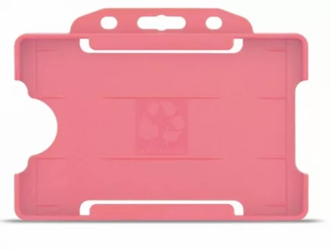 YA302-L-PK - Porte-Badge Rigide Rose Biodégradable Bulldog 86x54 perforation oblongue 2 rondes - 1 FACE