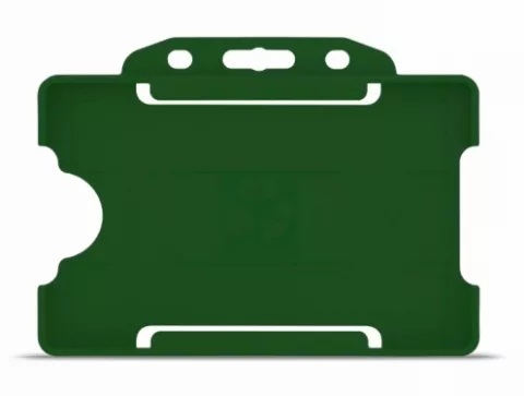 YA302-L-GR - Porte-Badge Rigide Vert Biodégradable Bulldog 86x54 perforation oblongue 2 rondes - 1 FACE