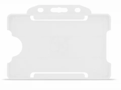 YA302-L-W - Porte-Badge Rigide Blanc Biodégradable Bulldog 86x54 perforation oblongue 2 rondes - 1 FACE