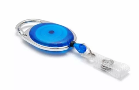 1460079 - Zip rétractable Bleu Translucide avec accroche métal nickele
